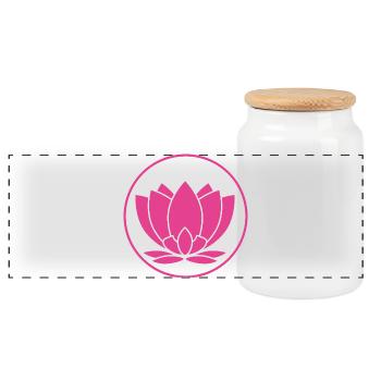 Lotus flower pink design - Panoramic Cookie Jar with Wooden Lid - white - Front