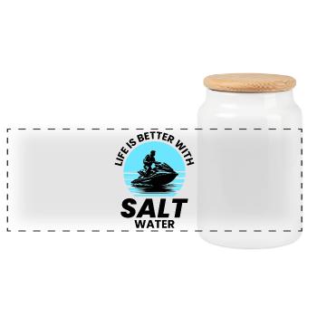 Jet Ski Aventure en eau salée - Boîte à biscuits avec couvercle en bois - blanc - Devant