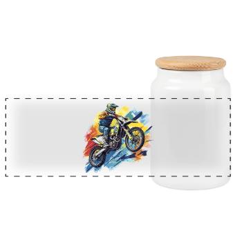 Motorcycle &amp; Mountain motif on streetwear - Panoramic Cookie Jar with Wooden Lid - white - Front