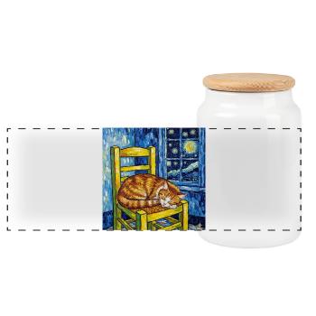 Kat van Gogh Starry Sky - Panoramic Cookie Jar with Wooden Lid - white - Front