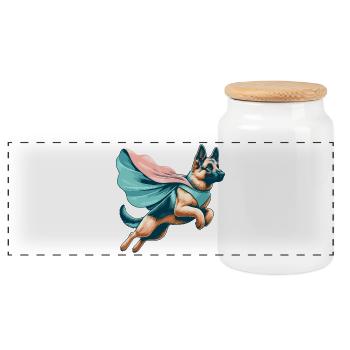Heldentier Super Hund Schäferhund Cape Geschenk - Panorama Keksdose mit Holzdeckel - Weiß - Vorne