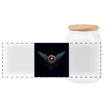 Futuristic Winged Emblem – Techno Vision - Panoramic Cookie Jar with Wooden Lid - white - Front