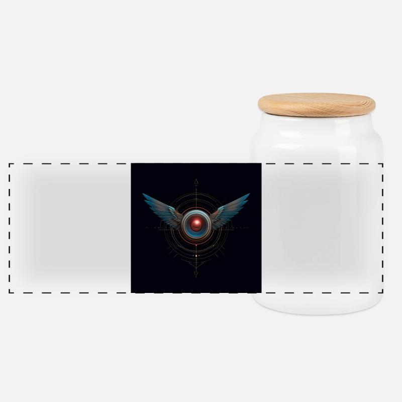 Futuristic Winged Emblem – Techno Vision - Panoramic Cookie Jar with Wooden Lid - white
