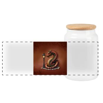 Dragon steampunk avec lampadaire - Boîte à biscuits avec couvercle en bois - blanc - Devant