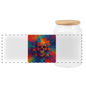 Chemise colorée crâne peinture éclaboussure - Boîte à biscuits avec couvercle en bois - blanc - Devant