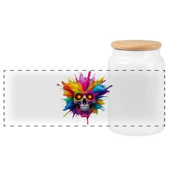 Colorful skull with color explosion - Panoramic Cookie Jar with Wooden Lid - white - Front