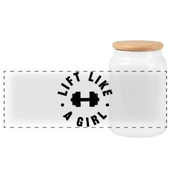 Lift like a girl - Panoramic Cookie Jar with Wooden Lid - white - Front
