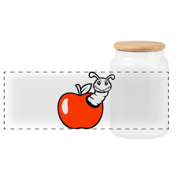 la chenille du fruit de la pomme jette un œil par le trou sourit au doux ver - Boîte à biscuits avec couvercle en bois - blanc - Devant