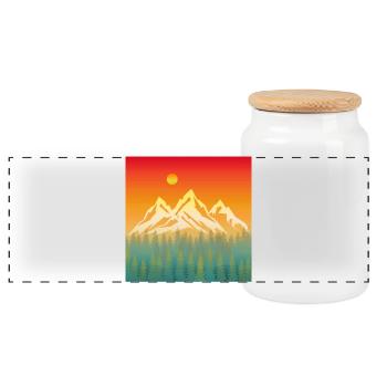 Mountain Nature Sunset - Panoramic Cookie Jar with Wooden Lid - white - Front