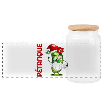 Christmas Petanque Boule Pickles - Panoramic Cookie Jar with Wooden Lid - white - Front