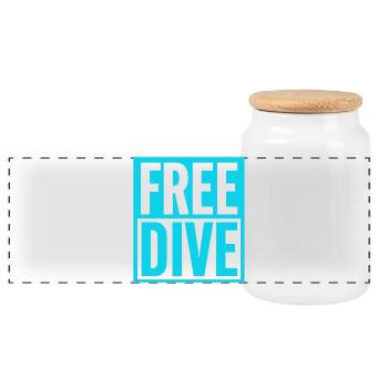 FREE DIVE Bold Typographic Vibrant Design - Panoramic Cookie Jar with Wooden Lid - white - Front