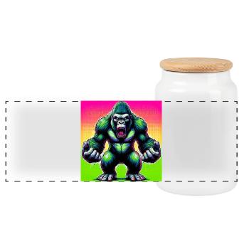 gorilla - Panoramic Cookie Jar with Wooden Lid - white - Front
