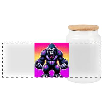 gorilla - Panoramic Cookie Jar with Wooden Lid - white - Front
