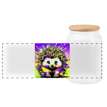 hedgehog - Panoramic Cookie Jar with Wooden Lid - white - Front