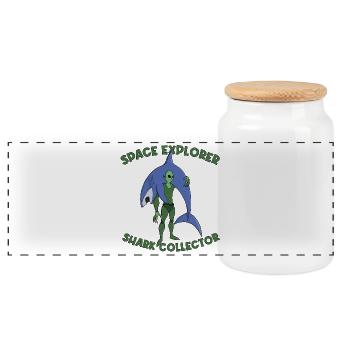 Space Explorer Shark Collector - Panoramic Cookie Jar with Wooden Lid - white - Front