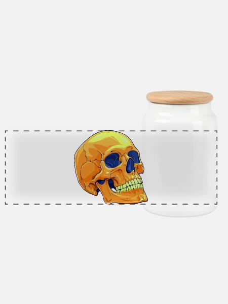 Totenkopf Skull - Panorama Keksdose mit Holzdeckel - Weiß