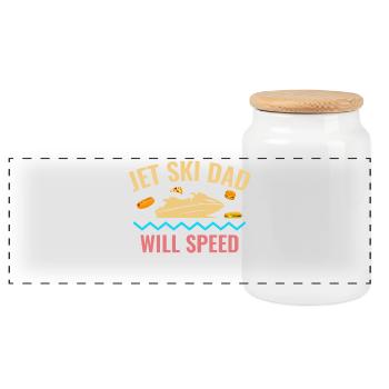 Funny Jet Ski Snack Lover Dad  - Panoramic Cookie Jar with Wooden Lid - white - Front