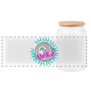 Abstract spiral design with neon accents Ibiza - Panoramic Cookie Jar with Wooden Lid - white - Front