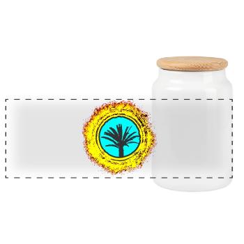 Palmen Illustration mit Farbexplosion Mallorca - Panorama Keksdose mit Holzdeckel - Weiß - Vorne