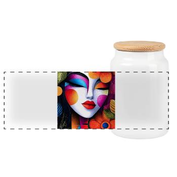 Abstract portrait in bright colors - Panoramic Cookie Jar with Wooden Lid - white - Front