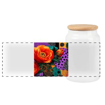 Helle Blumen auf abstraktem Hintergrund - Panorama Keksdose mit Holzdeckel - Weiß - Vorne