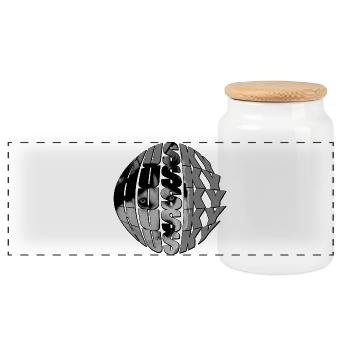 Visage de loup dans un design de globe - Boîte à biscuits avec couvercle en bois - blanc - Devant
