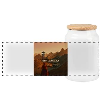 Tibet Colonization - Panoramic Cookie Jar with Wooden Lid - white - Front