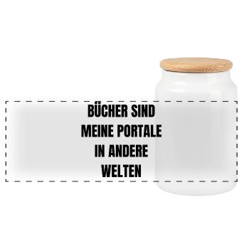 Les livres sont mes portails vers d’autres mondes. - Boîte à biscuits avec couvercle en bois - blanc - Devant