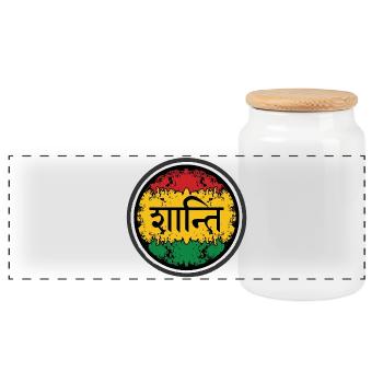 Peace on reggae symbol - Panoramic Cookie Jar with Wooden Lid - white - Front