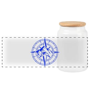 Adventurous Compass and Mountain Motif - Panoramic Cookie Jar with Wooden Lid - white - Front