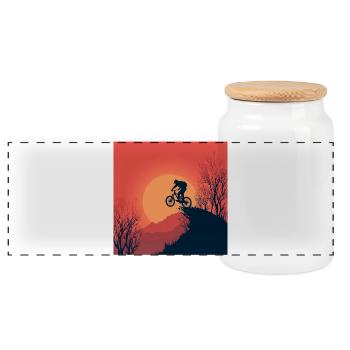 Mountain Bike Adventure – Downhill in the Sunset - Panoramic Cookie Jar with Wooden Lid - white - Front