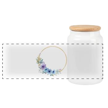 Blau, Gold, Grün, floraler Kranz, personalisierbar - Panorama Keksdose mit Holzdeckel - Weiß - Vorne