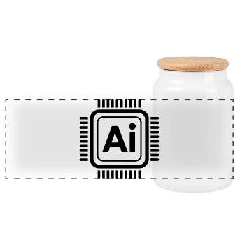 KI-Chip - Cooles Technologie-Design - Panorama Keksdose mit Holzdeckel - Weiß - Vorne