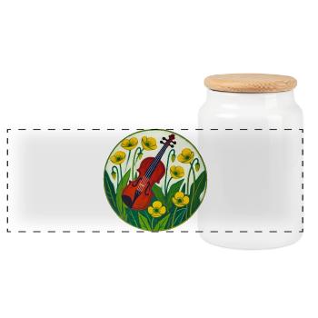 Lebendige Violine inmitten von Sonnenblumen - Panorama Keksdose mit Holzdeckel - Weiß - Vorne