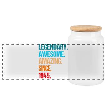 80th birthday born in 1945 - Panoramic Cookie Jar with Wooden Lid - white - Front