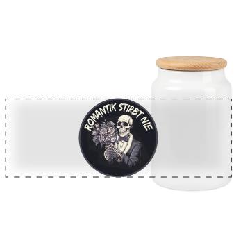 Liebe bis in den Tod – Gothic Skull Design - Panorama Keksdose mit Holzdeckel - Weiß - Vorne
