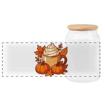 Tasse d’automne citrouille épicée conception - Boîte à biscuits avec couvercle en bois - blanc - Devant