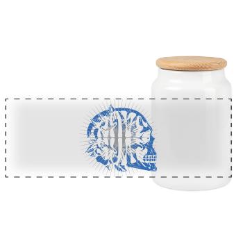 Rave-Musik Ethereal Skull mit Radiant Lines - Panorama Keksdose mit Holzdeckel - Weiß - Vorne