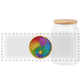 Regenbogen-Yin-Yang mit funkelnden Sternen - Panorama Keksdose mit Holzdeckel - Weiß - Vorne