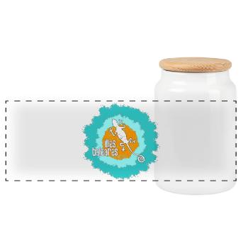 Balearic Gecko Illustration - Panoramic Cookie Jar with Wooden Lid - white - Front