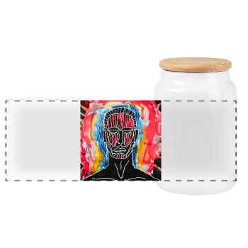 Abstract portrait in bright colors - Panoramic Cookie Jar with Wooden Lid - white - Front