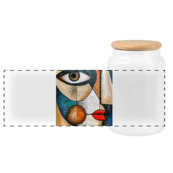 Portrait abstrait géométrique expressif - Boîte à biscuits avec couvercle en bois - blanc - Devant