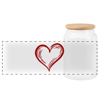 Cute Hand Drawn Red Heart - Panoramic Cookie Jar with Wooden Lid - white - Front