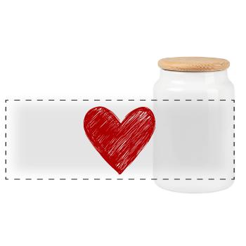 Hand-drawn heart in red - Panoramic Cookie Jar with Wooden Lid - white - Front