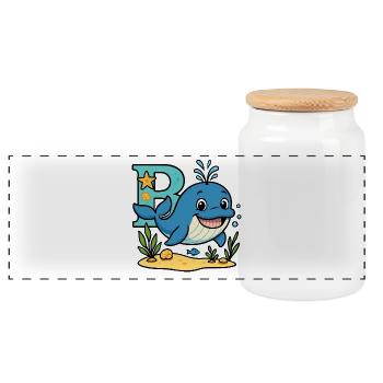 B for... Whale! Cute alphabet design - Panoramic Cookie Jar with Wooden Lid - white - Front