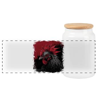Portrait de coq - Boîte à biscuits avec couvercle en bois - blanc - Devant