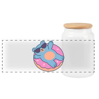 Blue Teddy Bear with Sunglasses - Panoramic Cookie Jar with Wooden Lid - white - Front