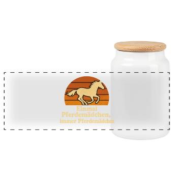 Fille cheval drôle avec un bonheur vintage - Boîte à biscuits avec couvercle en bois - blanc - Devant