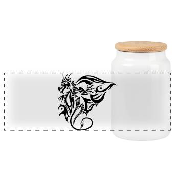 Seitlicher Tribal Drache Design mit Flügel - Panorama Keksdose mit Holzdeckel - Weiß - Vorne