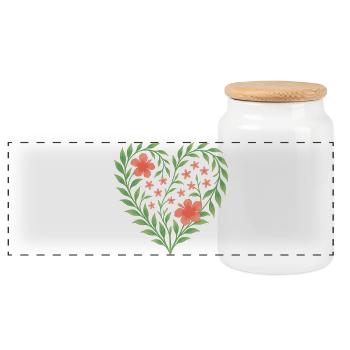 Flower heart with delicate red flowers - Panoramic Cookie Jar with Wooden Lid - white - Front